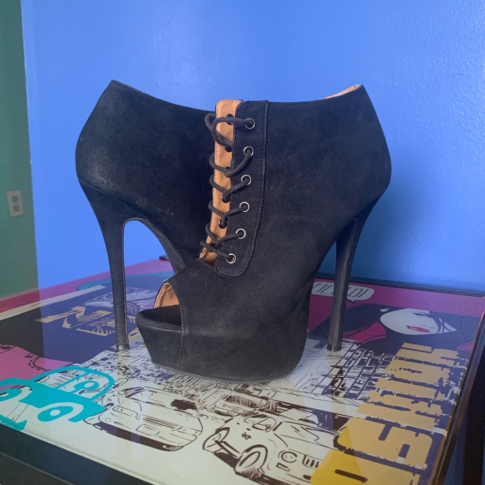 Sleek Black Lace-Up Stiletto Heels
